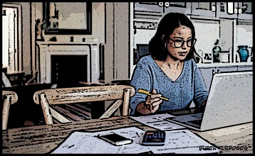 woman sitting at computer