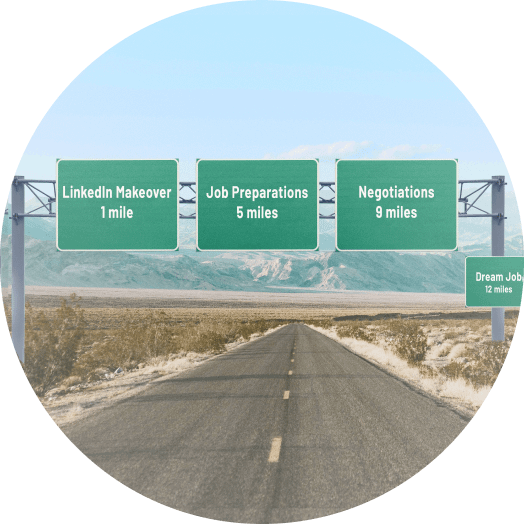 Road with overhead signs indicating the sections of the course