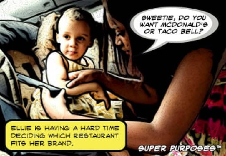 A young girl ponders which fast-food restaurant best fits her brand.