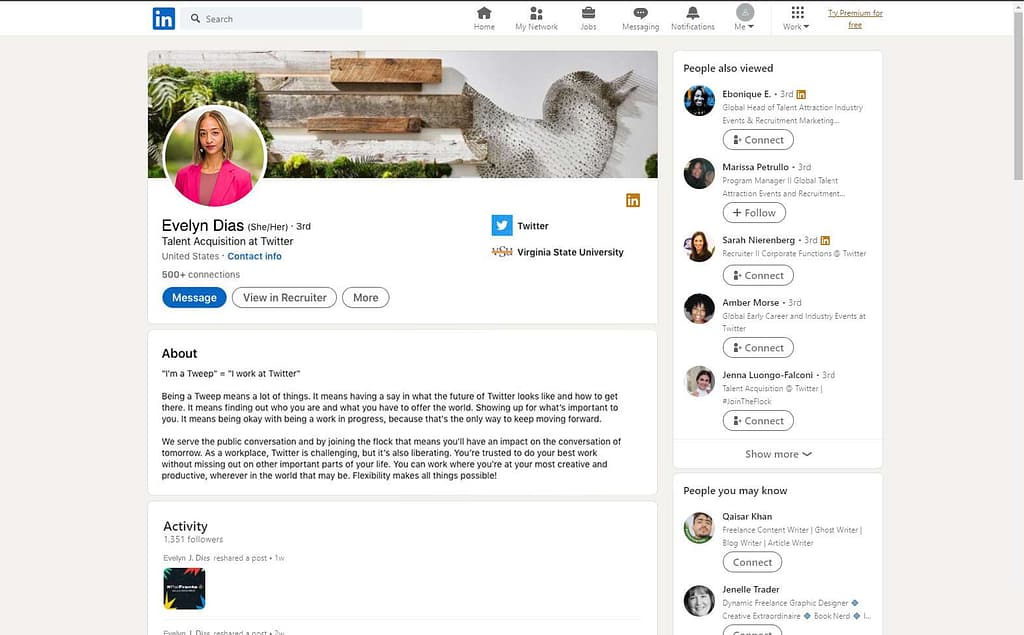 an excellent example of a linkedin profile page